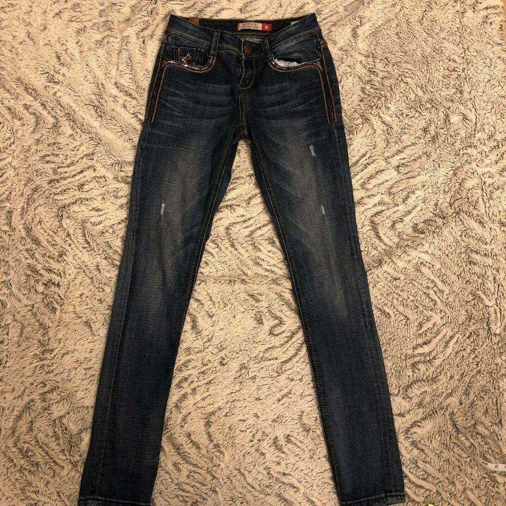People's Liberation Jeans Women's Size 24 Waist Skinny Distress Bling pockets
